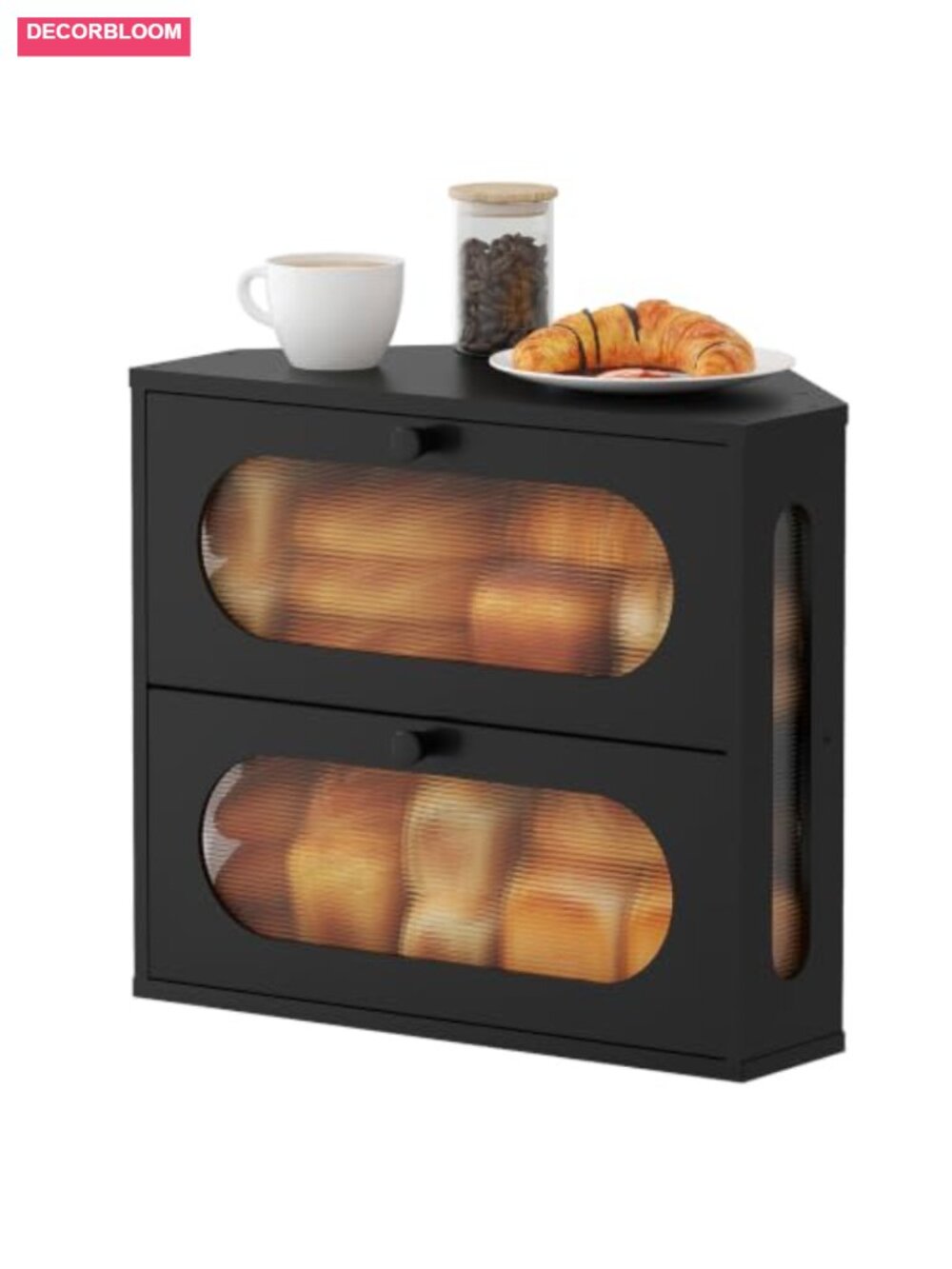 Corner Bamboo Bread Box Double Layer Storage Bin with Magnetic Door